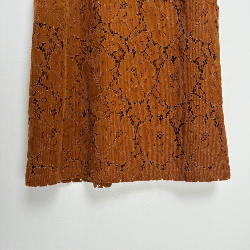 Anthropologie Dolan Hattie Corduroy Overall Dress Bronze Floral Lace Mini XS NEW - Picture 7 of 12